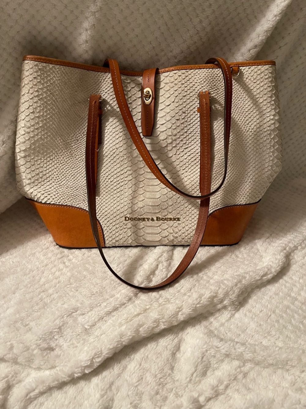 Dooney & Bourke Claremont Dover Bone Tote with Tan Leather Trim
